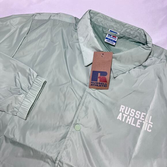 Russell Athletic M Coach Jacket Mint Green Windbreaker Snap Front Lightweight - Picture 11 of 16